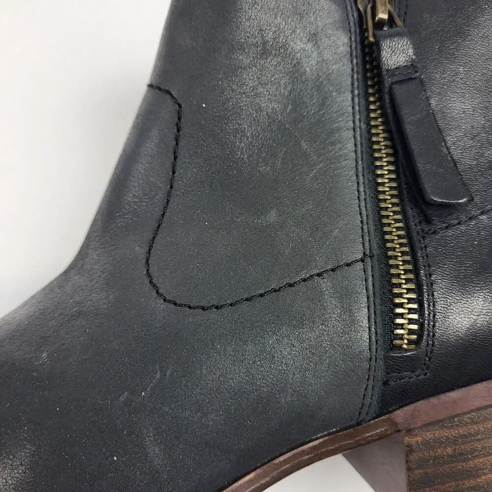 Lucky Brand Women’s Basel Side Zip Ankle charcoal black Leather Booties Size 9M